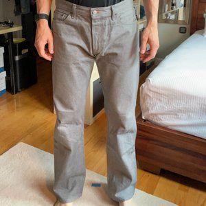 Grey selvedge denim jeans with orange accent by Jean Shop NYC